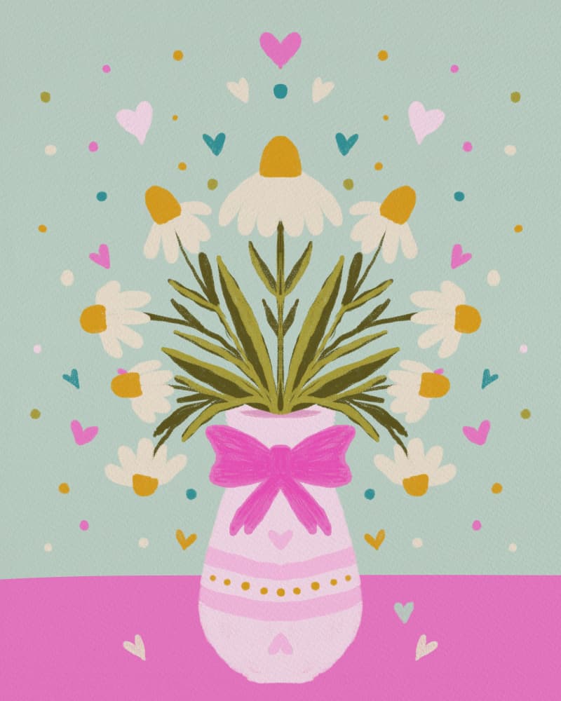 Daisies and Pink Hearts