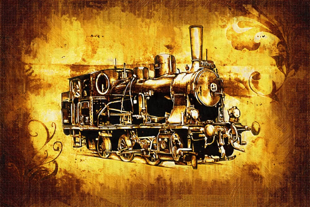 Golden Vintage Train by Rafal Kulik — canvas wall art