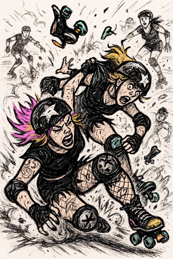 Roller Derby Crash by Natalie Bruns — canvas wall art