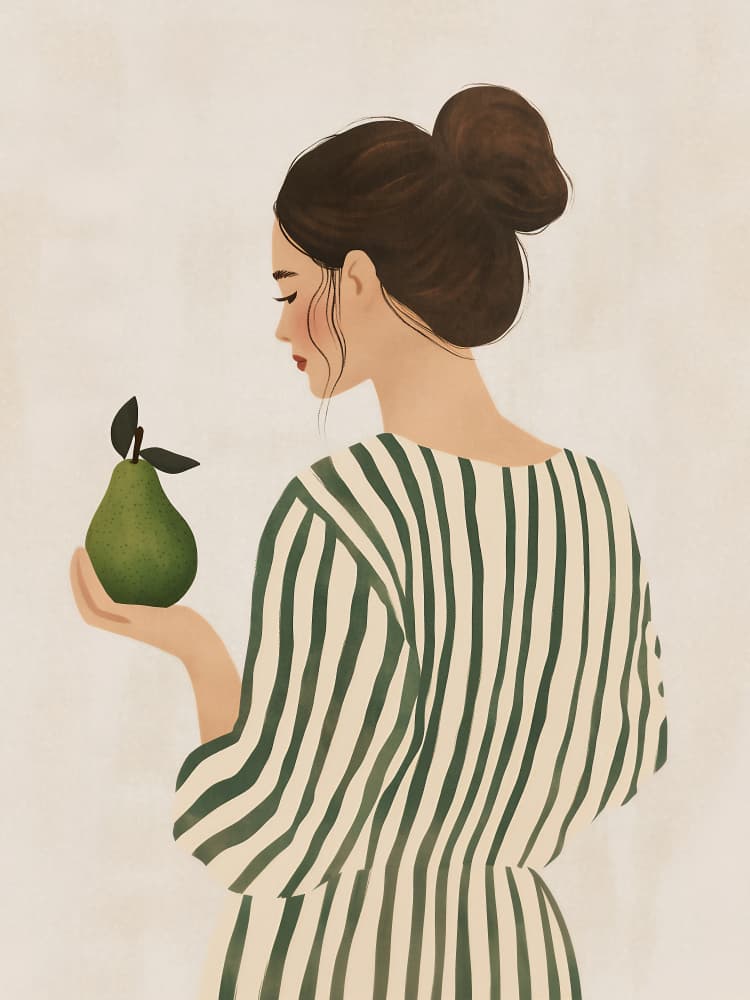 Woman With Green Pear by Annika Persson — canvas wall art