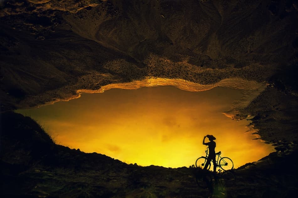 Golden Hour Rider Reflection by Pink Sword — canvas wall art