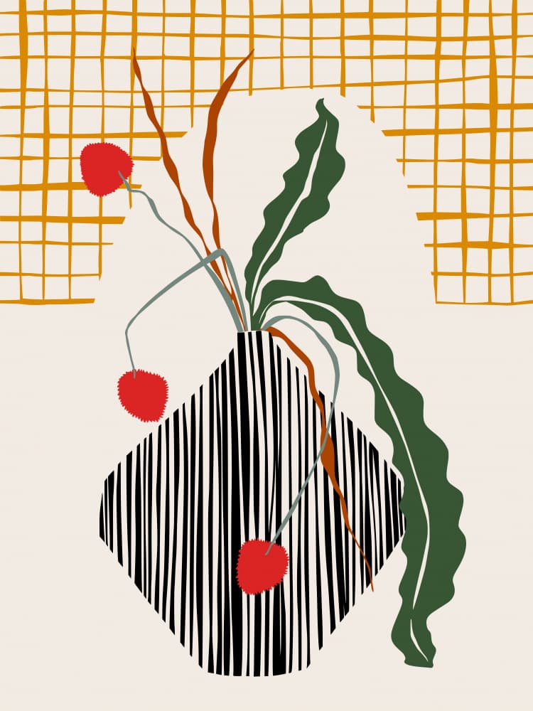 Striped Vase Red Berries by Annick — canvas wall art