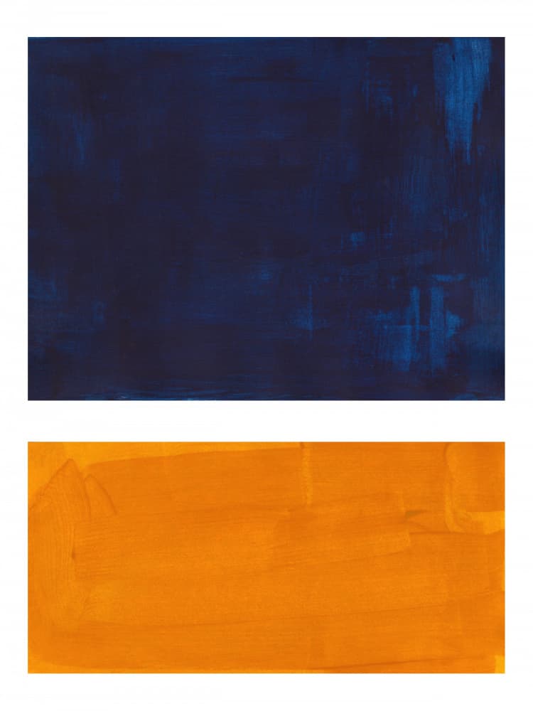 Indigo Orange Abstract Blocks by Ejaaz Haniff — canvas wall art