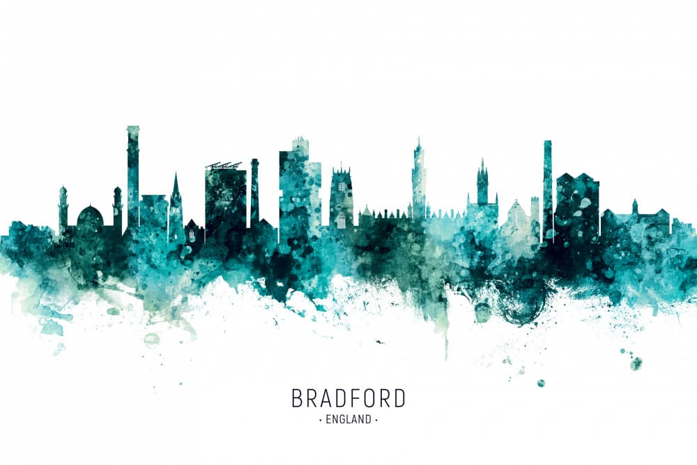 Bradford Watercolor Skyline by Michael Tompsett — canvas wall art