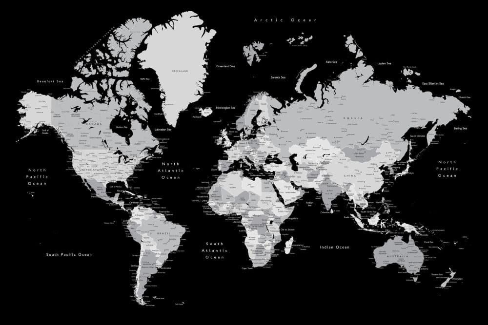 Detailed World Map by Rosana Laiz Blursbyai — canvas wall art
