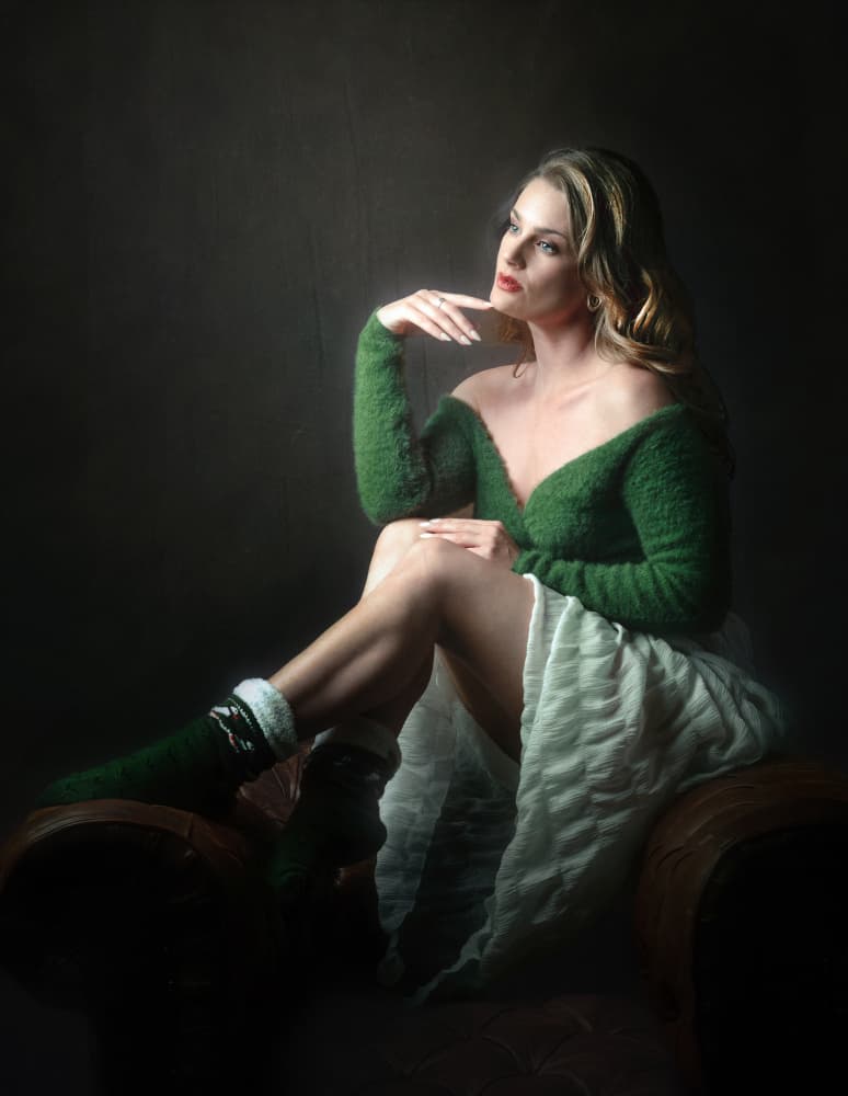 Pensive Green Sweater by Catherine Wang — canvas wall art
