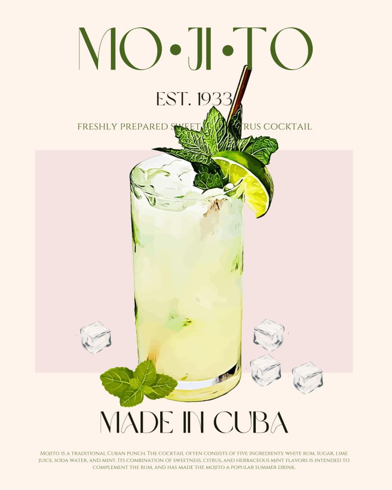 Refreshing Mojito Cocktail by Nazma Khokhar — canvas wall art