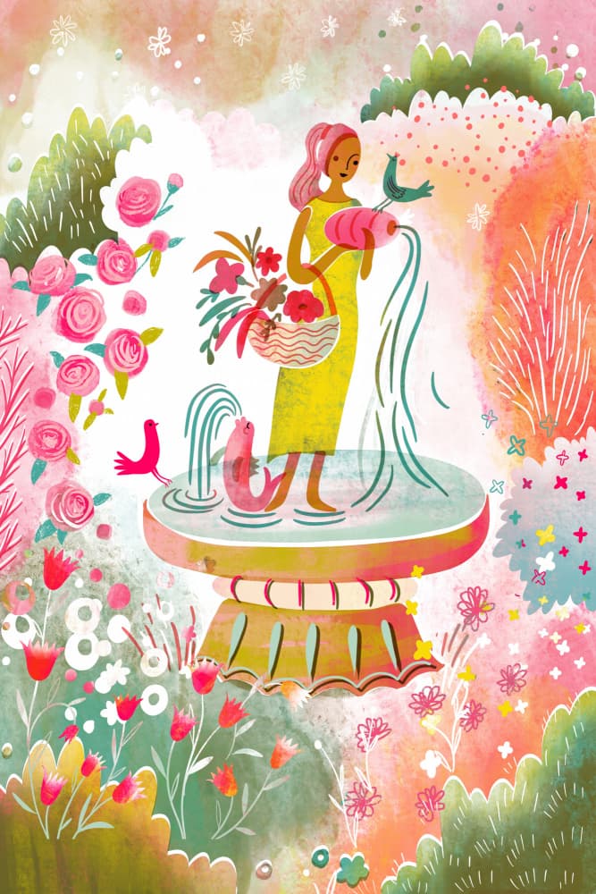 Whimsical Garden Fountain by uta krogmann — canvas wall art