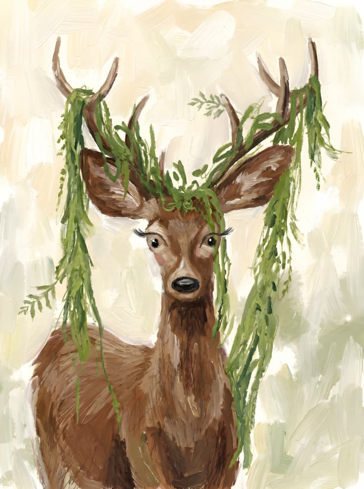 Deer With Maple Leaves by HUGO — canvas wall art