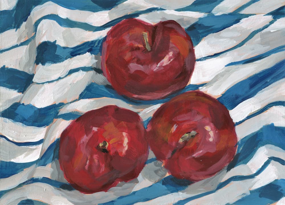 Fresh Apples on Stripes by Carrie Arnold — canvas wall art