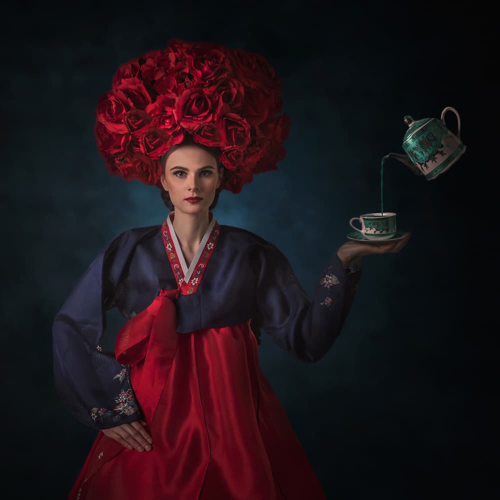 Red Roses Tea Dream by hardibudi — canvas wall art