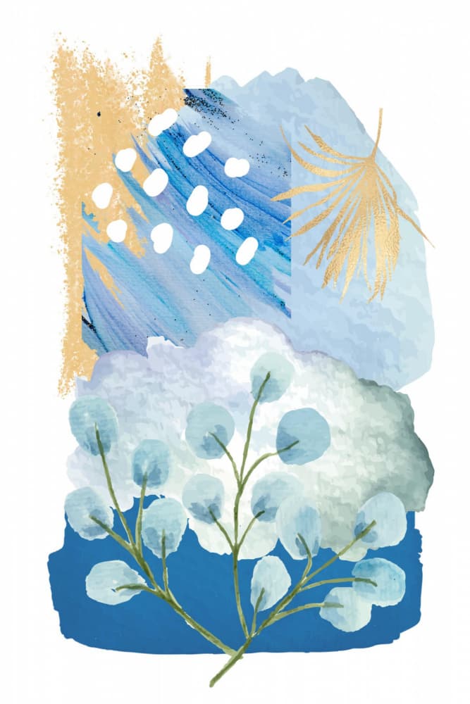 Blue Gold Eucalyptus by Sally Ann Moss — canvas wall art