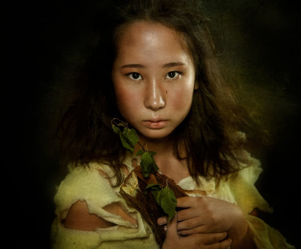 Girl With Green Leaves by Svetlana Melik-Nubarova — canvas wall art