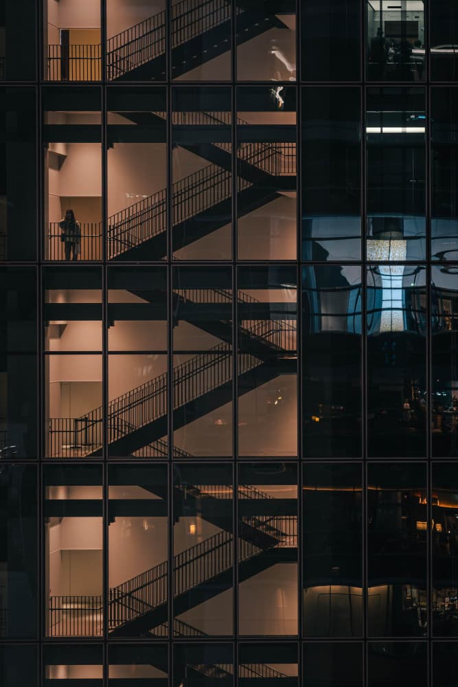 Figure in Urban Stairwell by Mizuki — canvas wall art