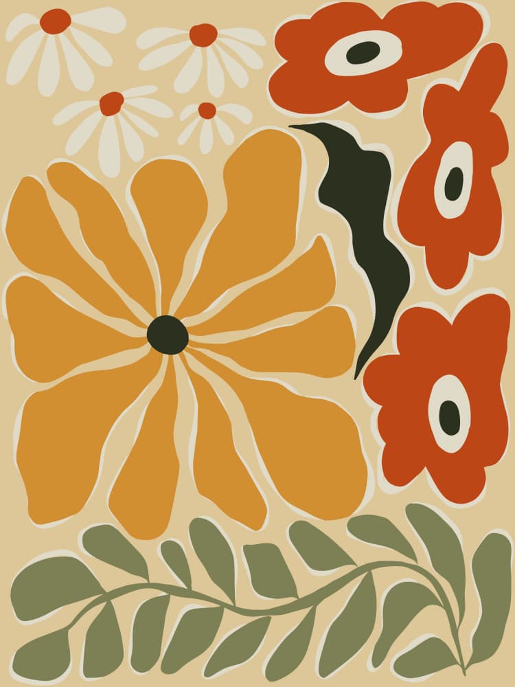 Playful Retro Flowers by Miho Art Studio — canvas wall art