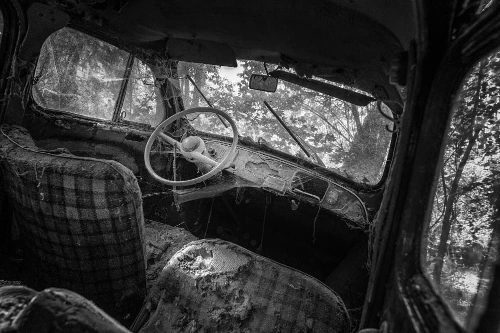Forgotten Car Interior by Adam Dauria ☂ — canvas wall art