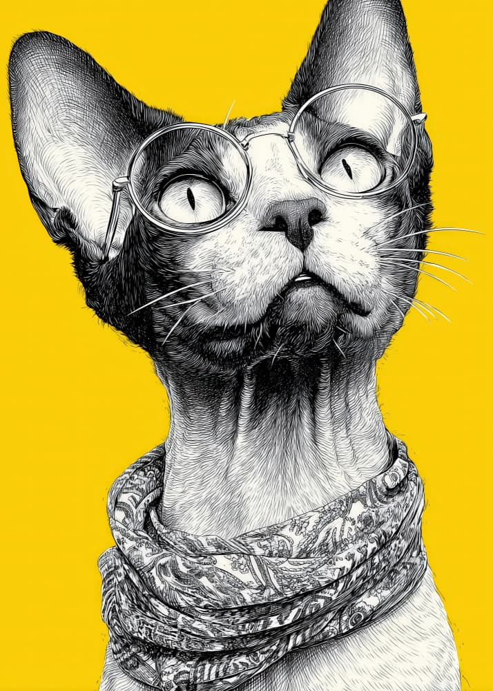 Stylish Sphynx Cat Portrait by Justyna Jaszke — canvas wall art
