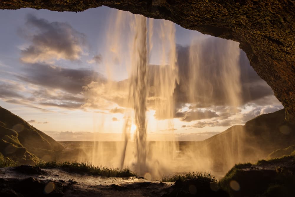 Golden Waterfall Cavern by Dan Mirica — canvas wall art