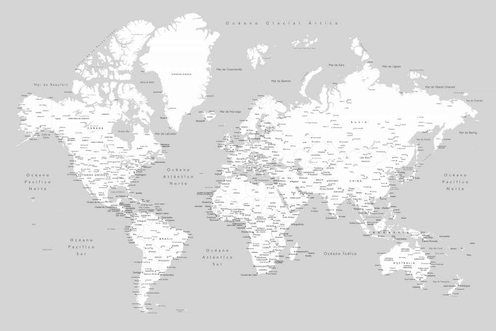 Grayscale Political World Map by Rosana Laiz Blursbyai — canvas wall art
