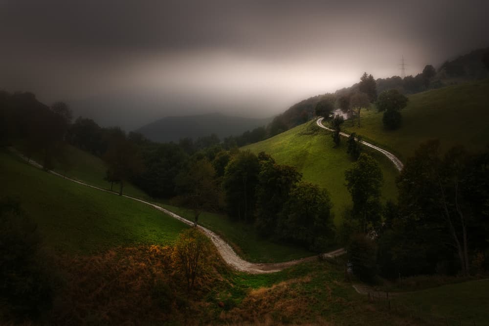 Winding Road Through Fog by Filippo Manini — canvas wall art