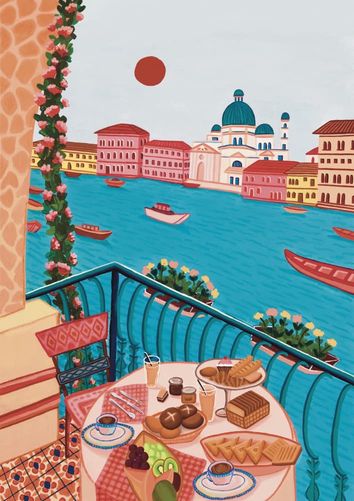Venice Balcony Breakfast by Nidhi Kachhadiya — canvas wall art