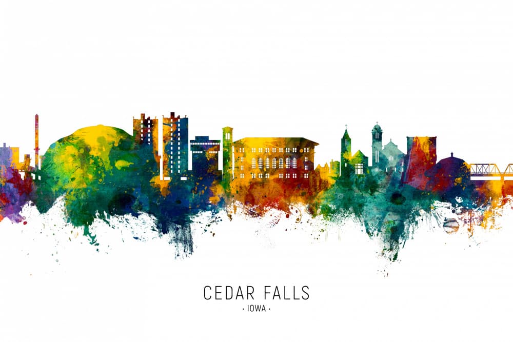 Vibrant Cedar Falls Cityscape by Michael Tompsett — canvas wall art
