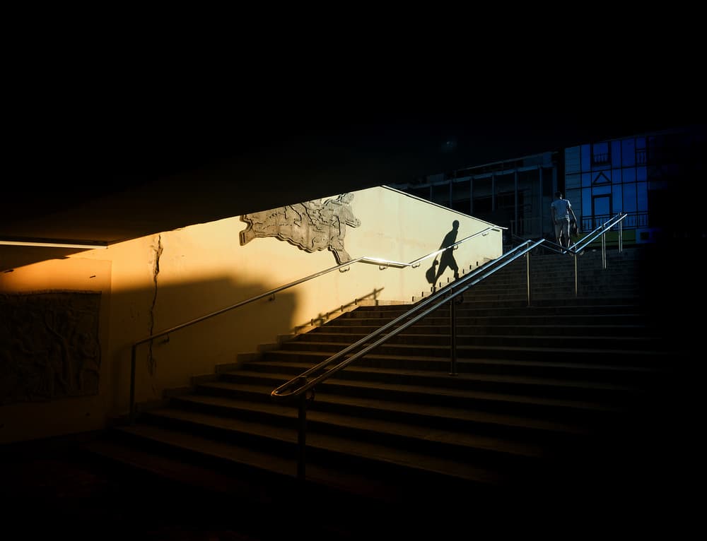 Urban Stairway Shadow by Mirela Momanu — canvas wall art