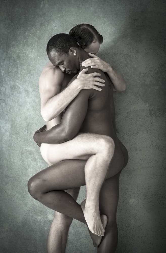 Intimate Male Embrace by Mel Brackstone — canvas wall art