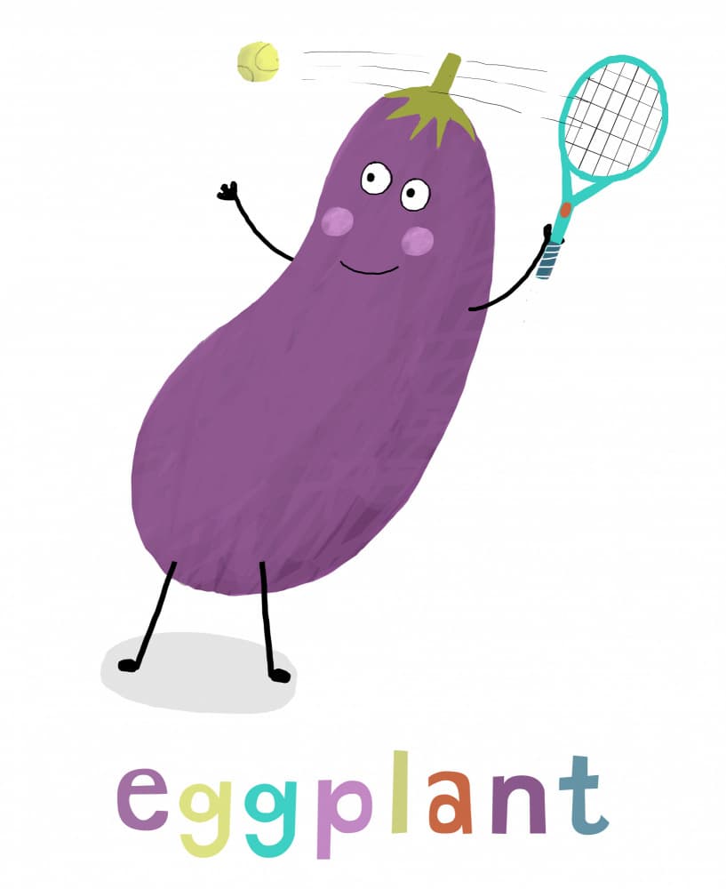 Playful Eggplant Tennis Player by Carla Daly — canvas wall art
