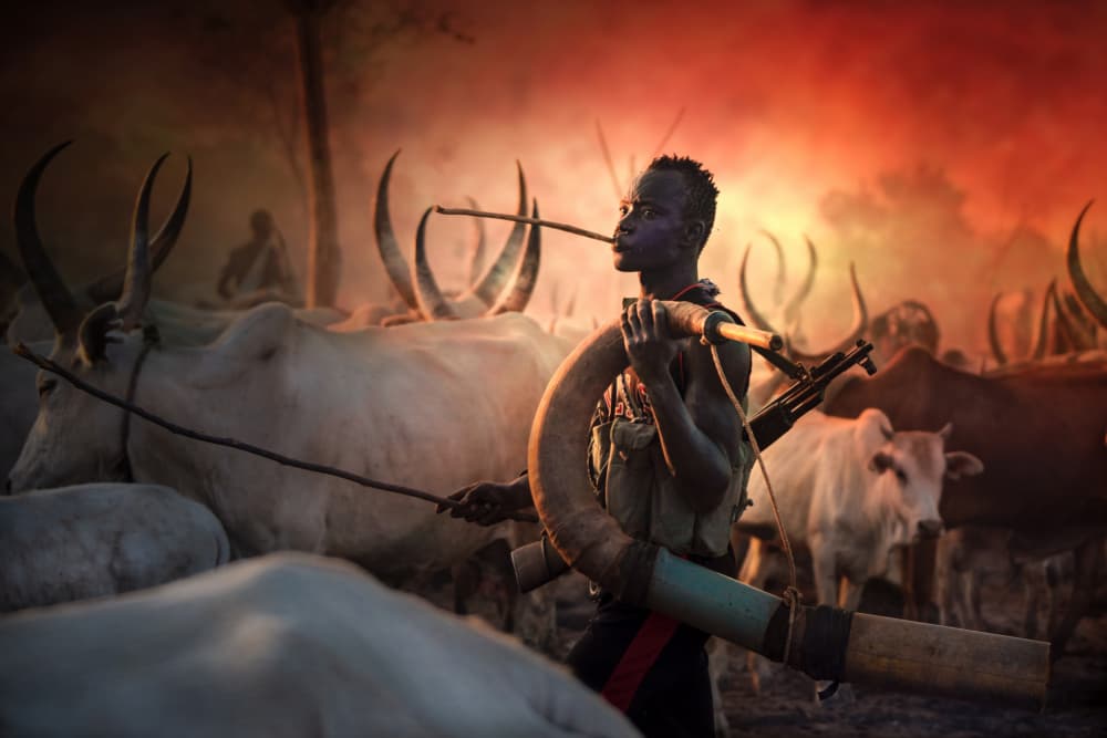 African Herdsman Sunset by Svetlin Yosifov — canvas wall art