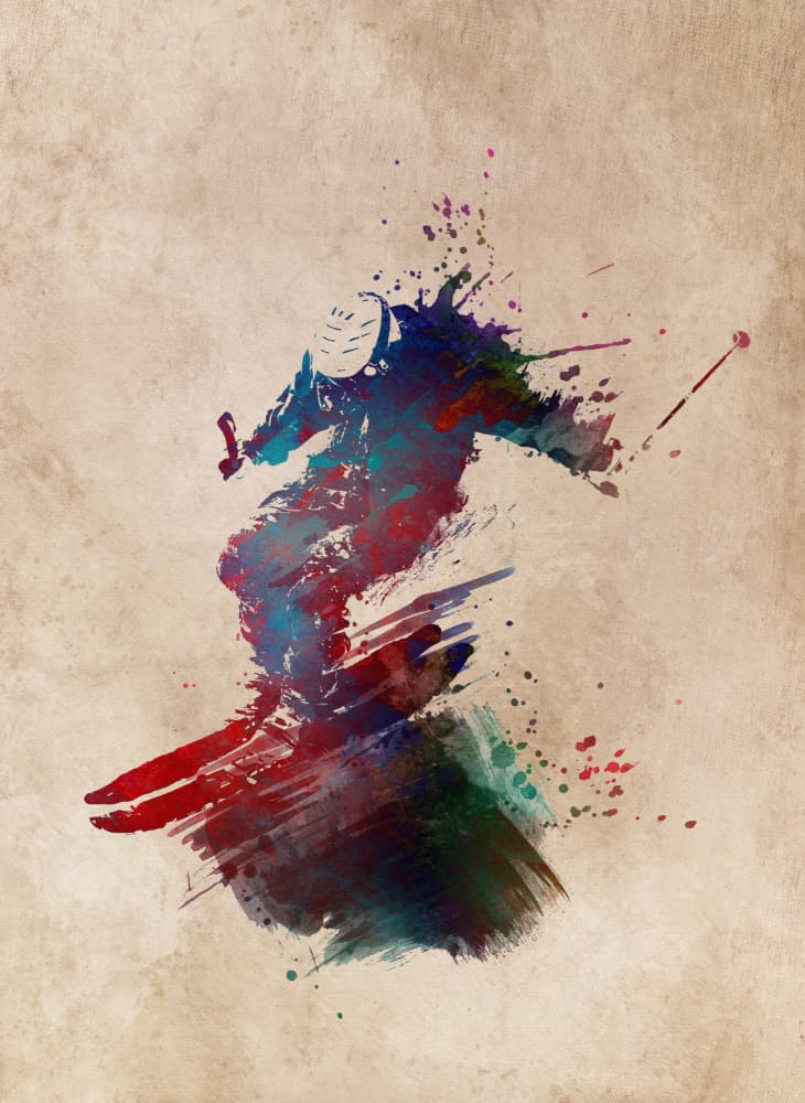 Dynamic Watercolor Skier by Justyna Jaszke — canvas wall art