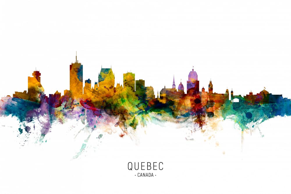 Colorful Quebec City Skyline by Michael Tompsett — canvas wall art