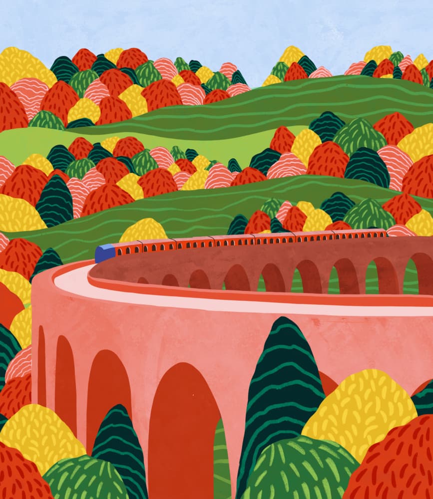 Winding Autumn Viaduct by Ceyda Alasar — canvas wall art