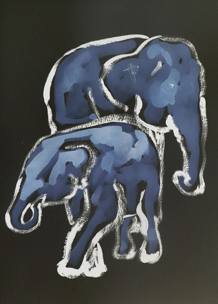 Blue Elephant Family by Santhosh ch — canvas wall art