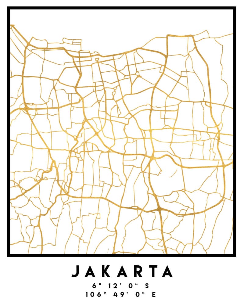 Golden Jakarta City Map by Emiliano Deificus — canvas wall art