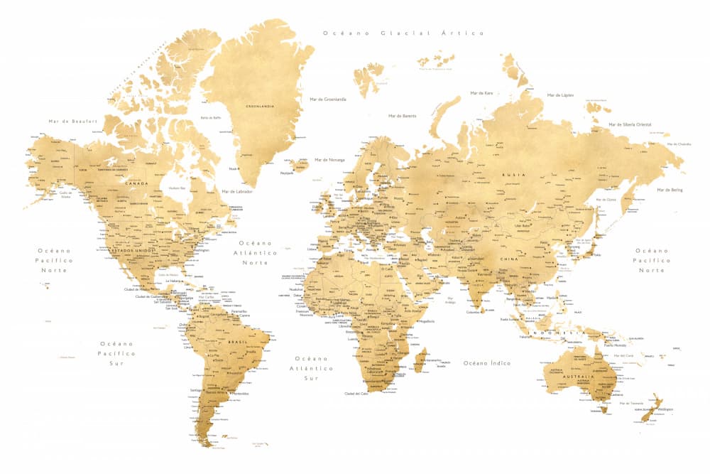 Golden Vintage World Map by Rosana Laiz Blursbyai — canvas wall art