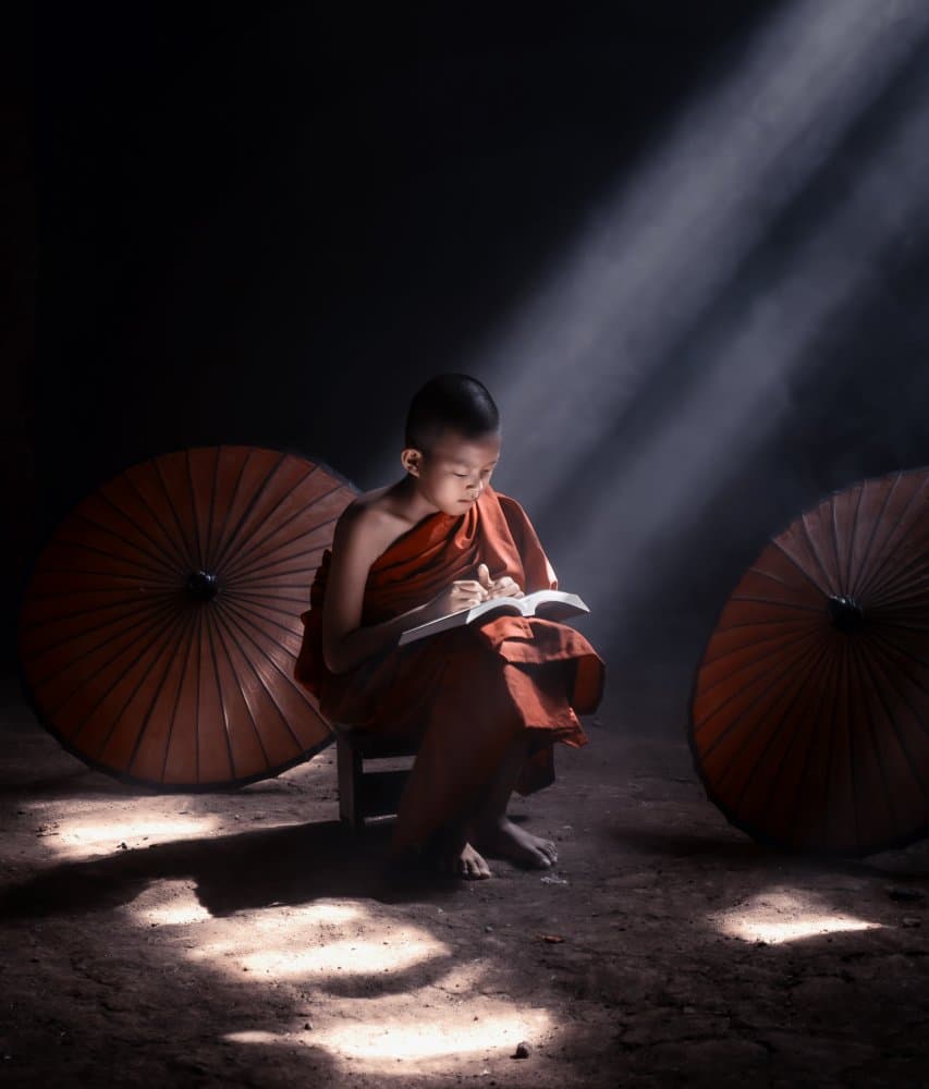 Young Monk's Quiet Study by Fira Mikael — canvas wall art