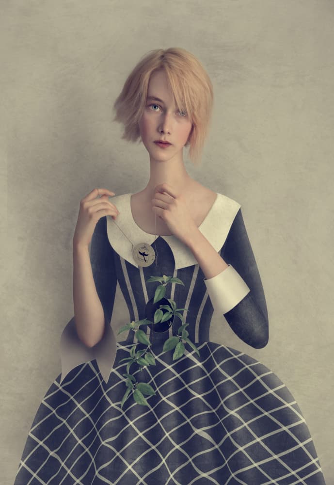 Surreal Girl with Plant by Svetlana Melik-Nubarova — canvas wall art