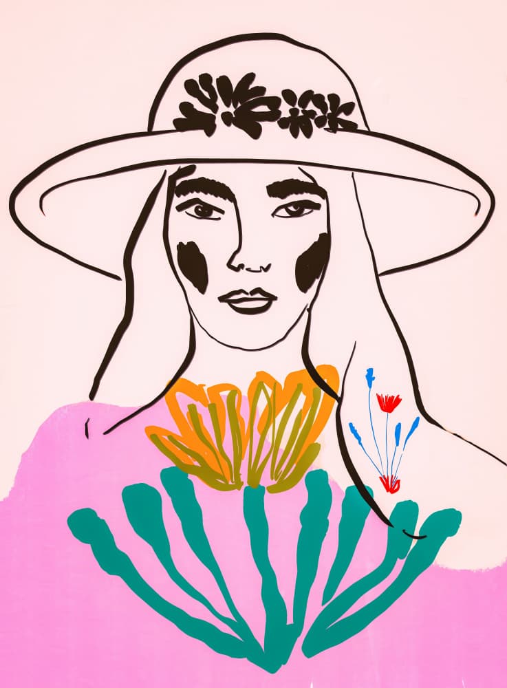 Vibrant Floral Woman Portrait by Beate Tubach — canvas wall art