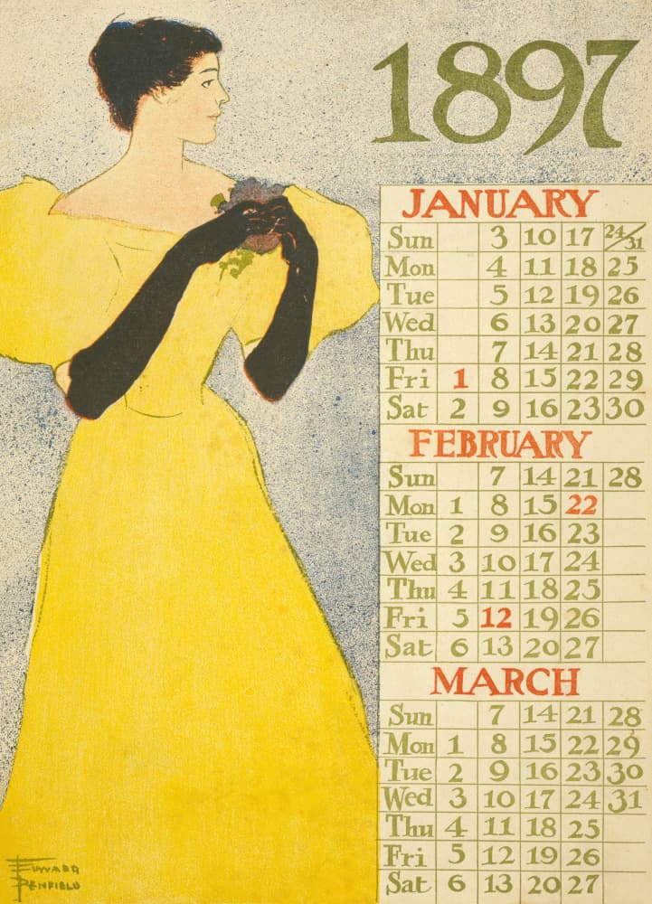 Calendar 1897 (1896) by Chromolithograph — canvas wall art