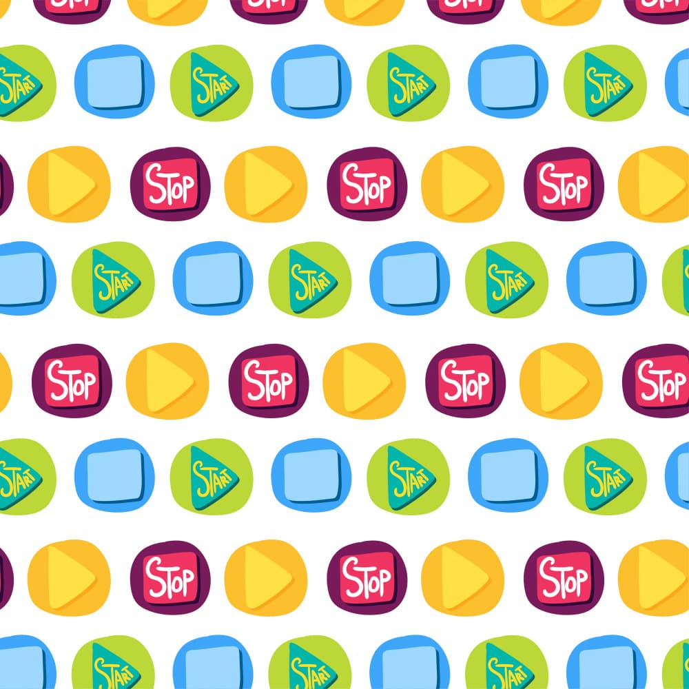 Colorful Play Stop Buttons by Marika Barsrsind — canvas wall art