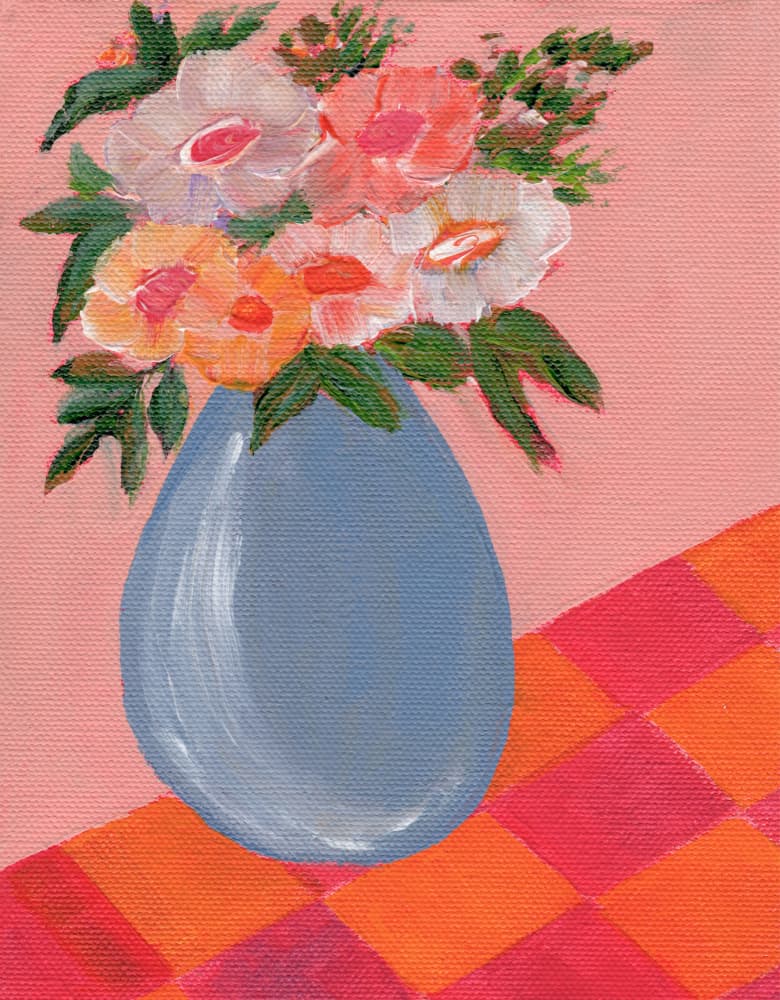 Colorful Flowers in Blue Vase by Nikita Jariwala — canvas wall art