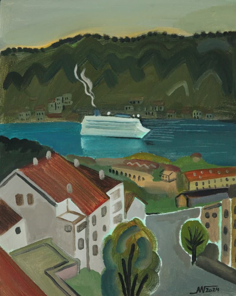 Coastal Harbor Cruise Ship by Marina Gorkaeva — canvas wall art