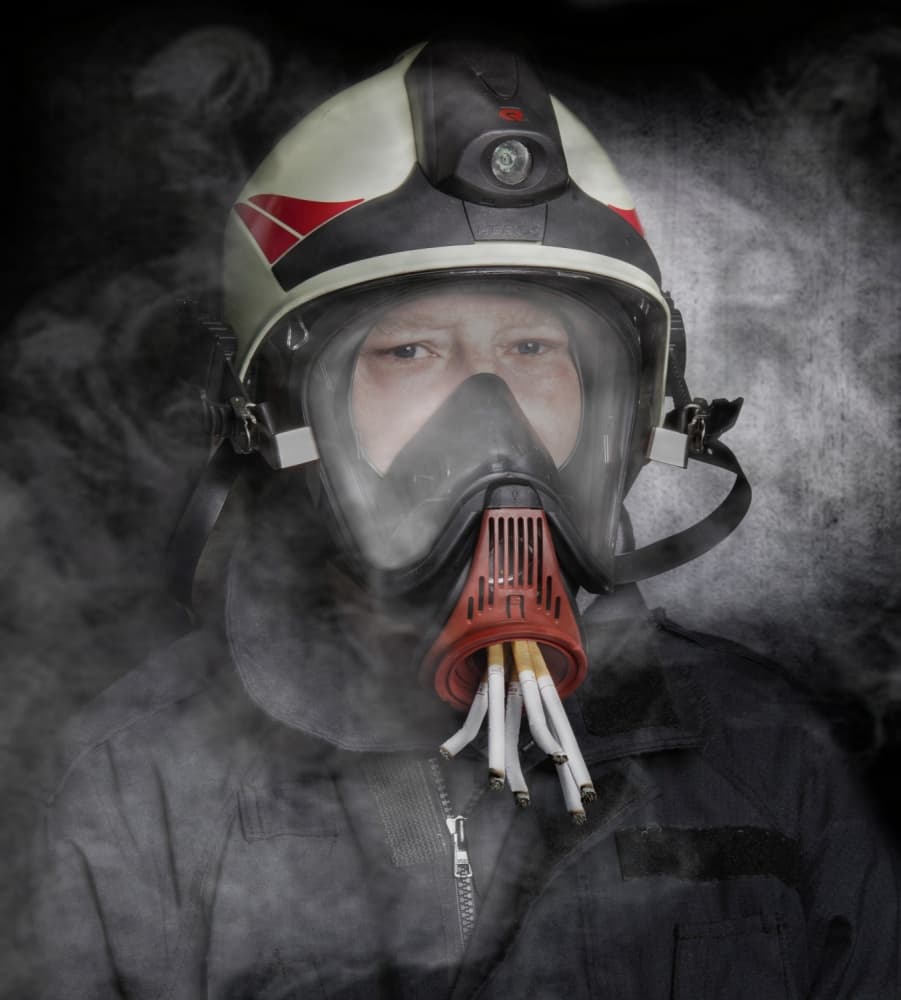 Smoking Firefighter Paradox by Kent Mathiesen — canvas wall art
