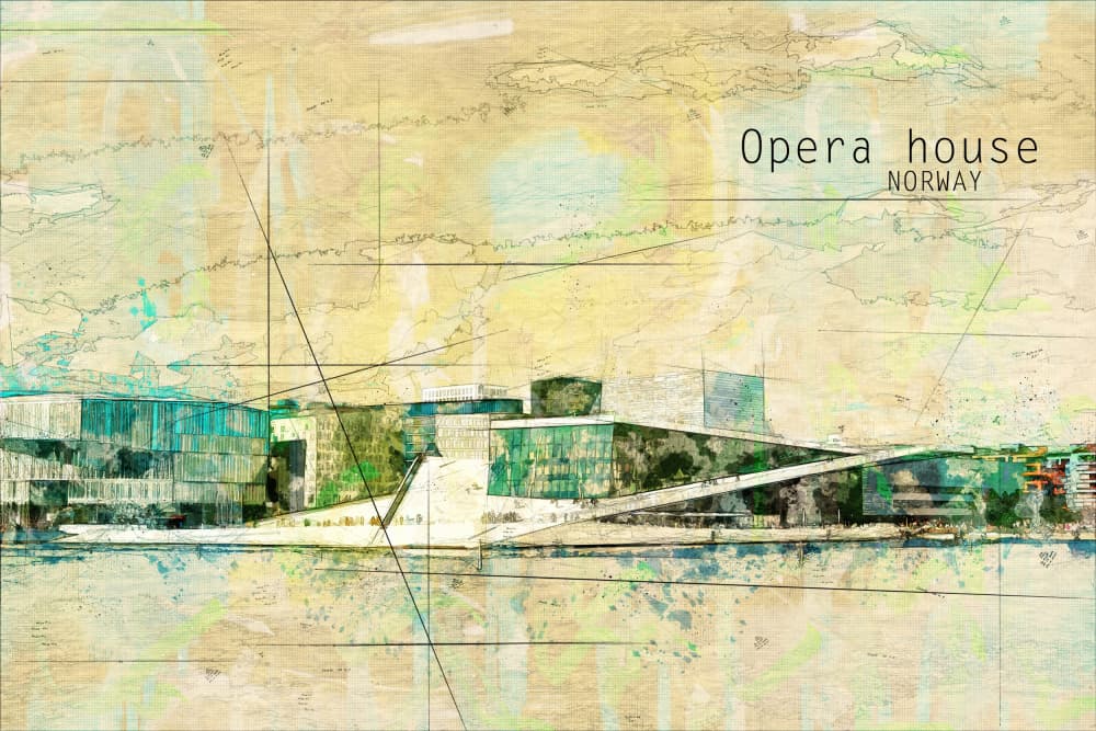 Oslo Opera House Norway by Lembayung senja studio [Vintage Poster] — canvas wall art