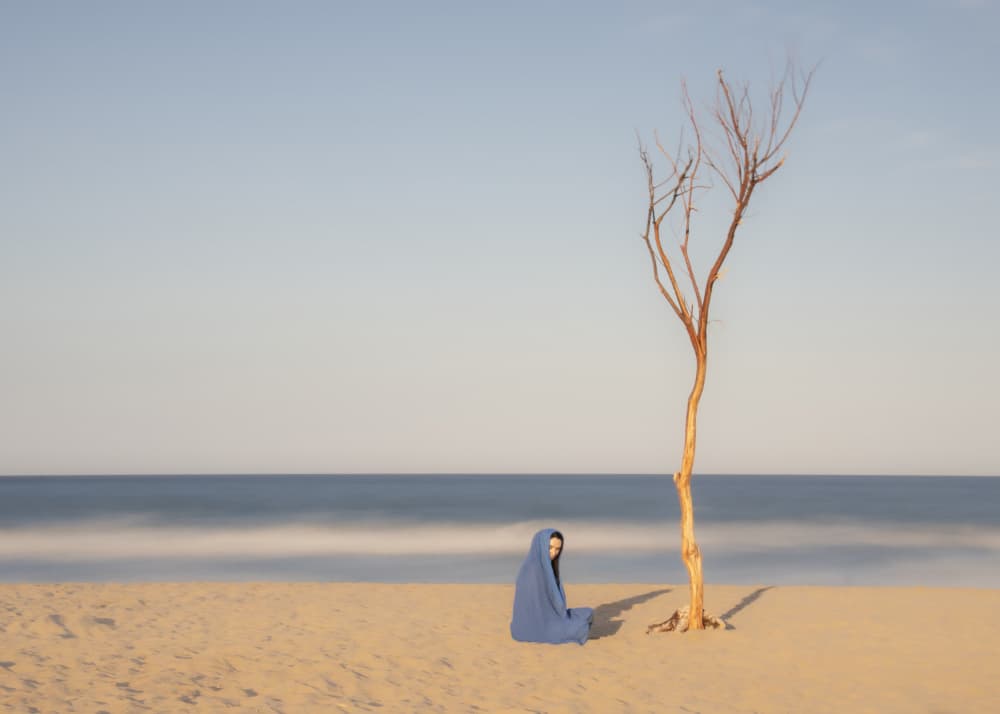 Blue Figure Beach Solitude by JUAN CARLOS HERVÁS MARTÍNEZ — canvas wall art