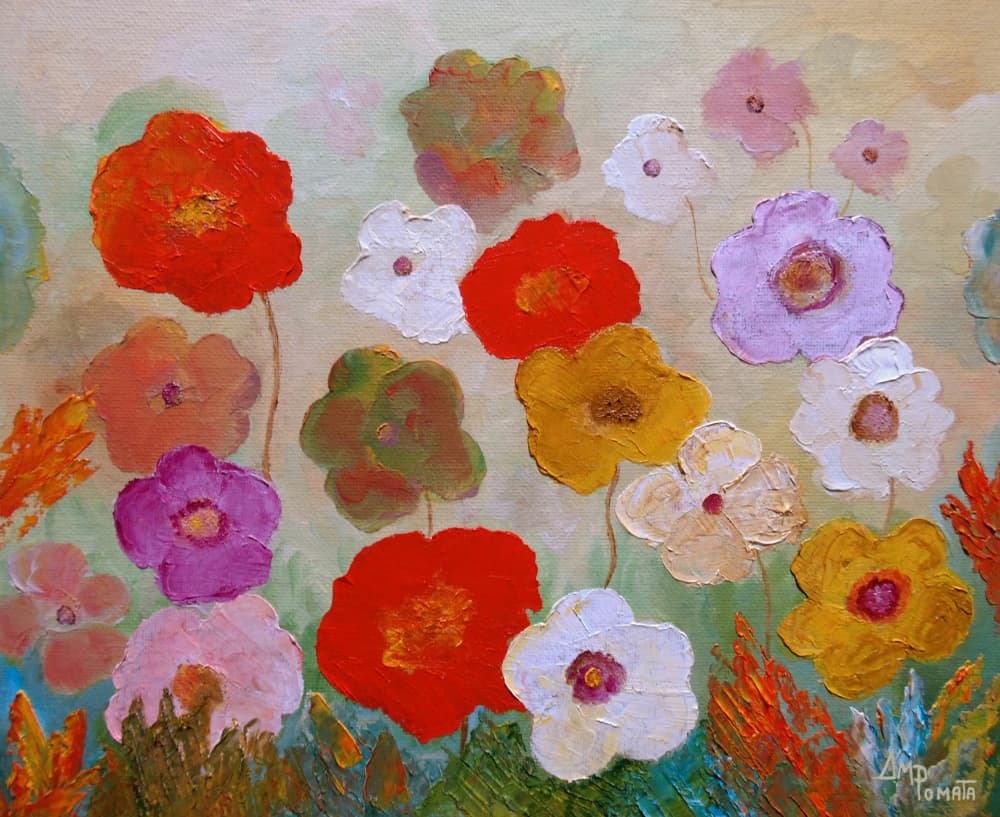 Vibrant Painted Flowers by Angeles M. Pomata — canvas wall art