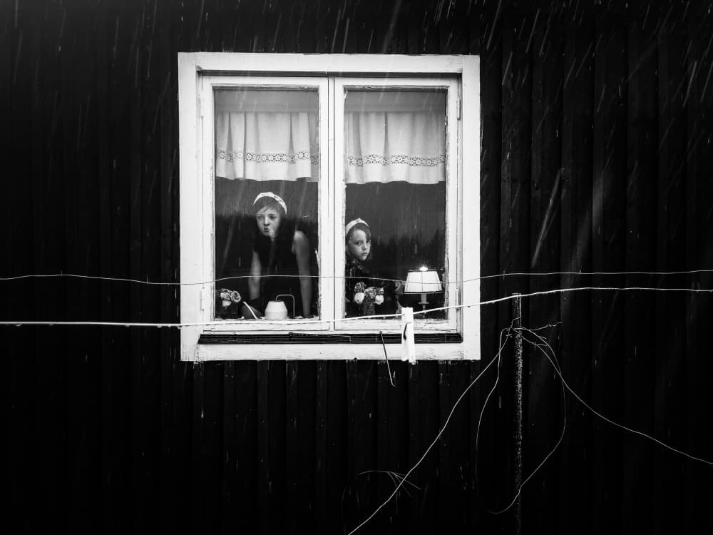 Girls Watching Rain by Delphine Margau — canvas wall art