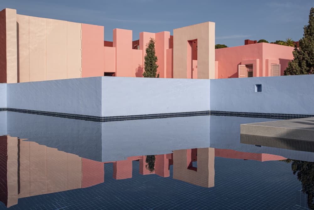 Geometric Pink Pool Reflections by Linda Wride — canvas wall art