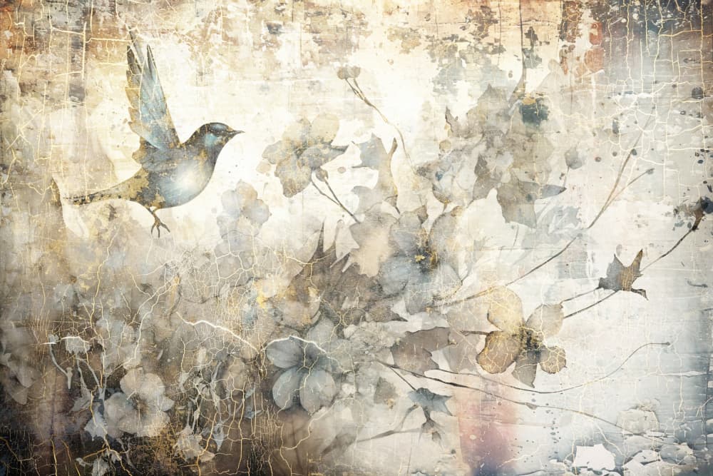 Distressed Floral Bird by Rafal Kulik — canvas wall art